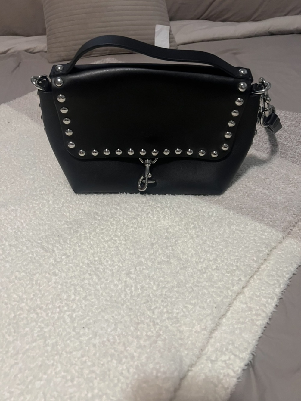 Black Stud-Trim Leather Crossbody Bag